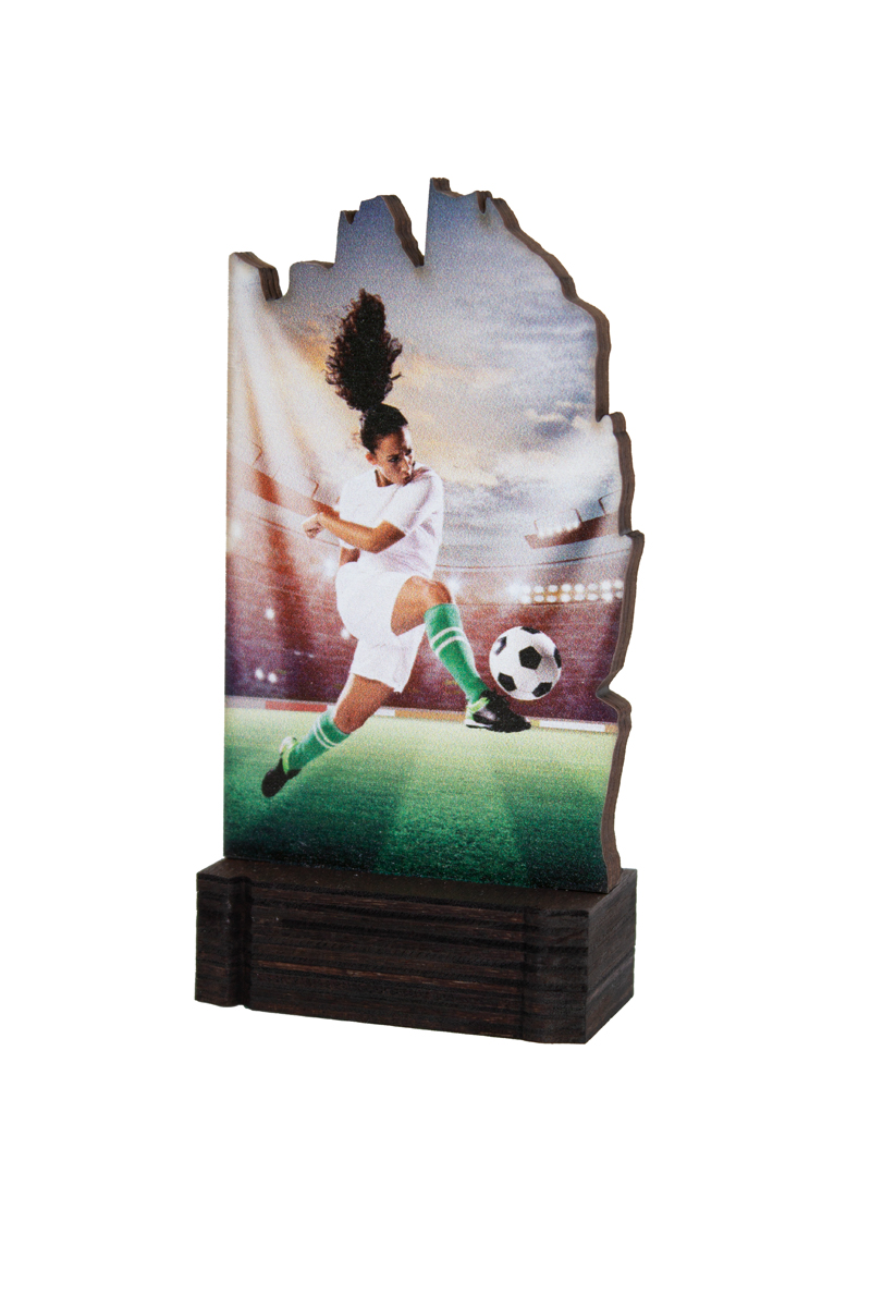 TROFEO MADERA FUTBOL FEMENINO : 13 cm